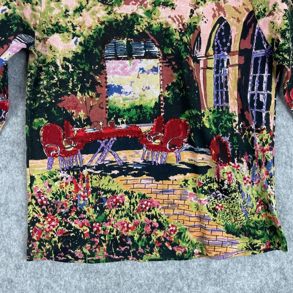 Vintage Take Two Y2K Top Womens Medium Tuscan Patio Scene Sequin Artsy Boho NWT - Picture 3 of 14